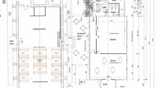 Floor plans for the proposed renovations reveal how the cafe and restaurant would be laid out next to the church.