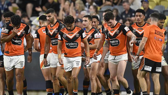 The Tigers shattered during their 74-0 capitulation. Picture: Getty