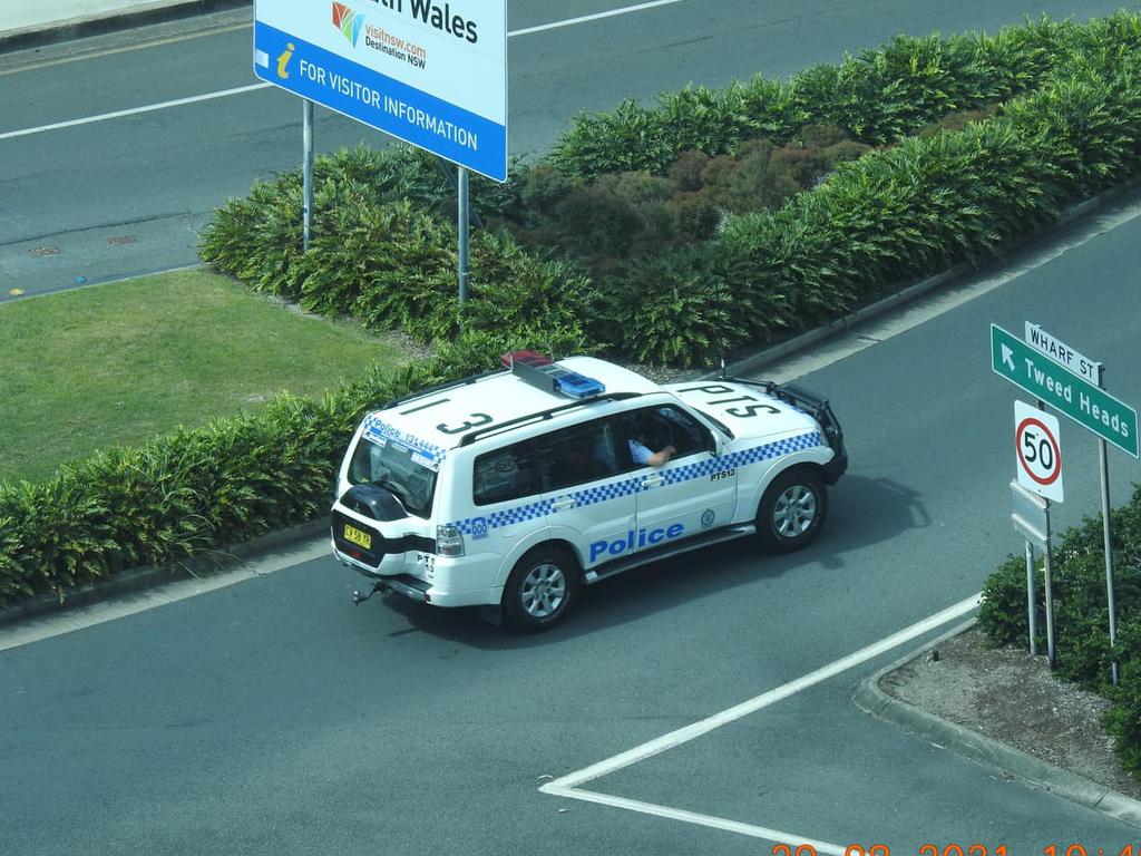 Police patrol the border of New South Wales and Queensland on Sunday morning. Photo: Facebook