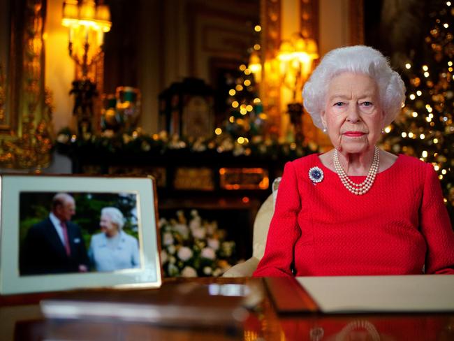 Queen Elizabeth II recorded her annual Christmas broadcast in the White Drawing Room at Windsor Castle on December 23, 2021 in Windsor, England. Picture: Getty