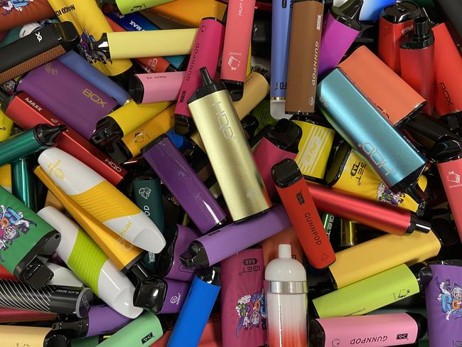 Vapes confiscated from NSW schoolchildren. Picture: Dr Jody Morgan /Dr Celine Kelso