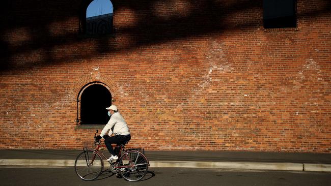 A man rides on the streets of Brooklyn in New York City, the epicentre of the COVID-19 outbreak in the US Picture: AFP