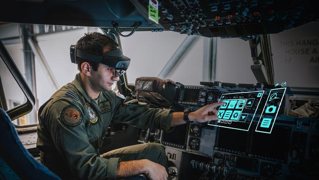 Microsoft has won a US Army contract to develop ways to use AR headsets. Above, an RAAF officer. Picture: Bruce D. Gibson