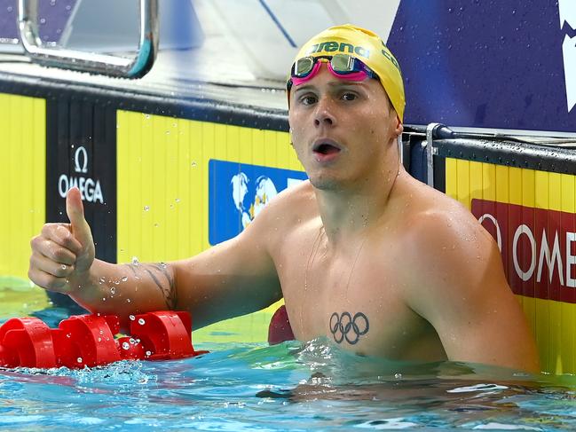 Isaac Cooper of Australia celebrates after his Men's 50m Backstroke heat. Picture: Quinn Rooney/Getty Images