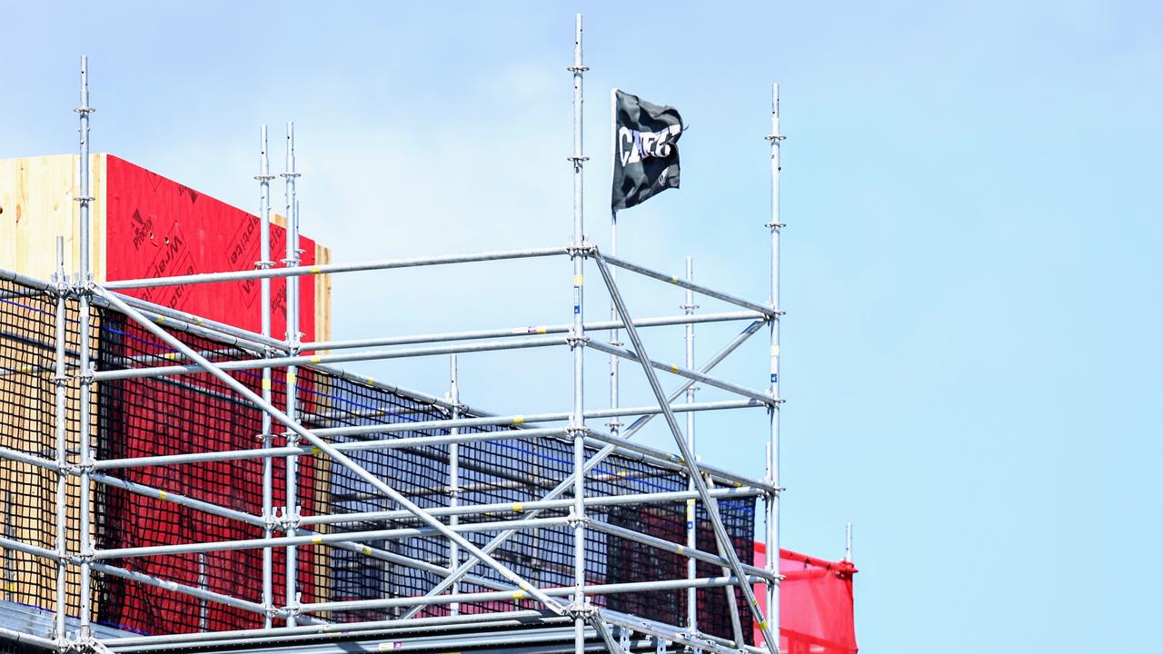 The CFMEU presence at the Cairns Tropical Enterprise Centre construction site is clear. Picture: Brendan Radke.