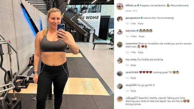 The mum was praised after posting her 'real' gym selfie. Picture: Instagram / @tiffhall_xo