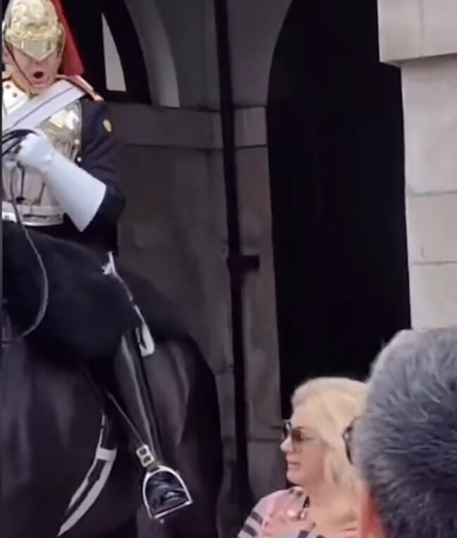 The Queen’s Guard screams at her outside Buckingham Palace.