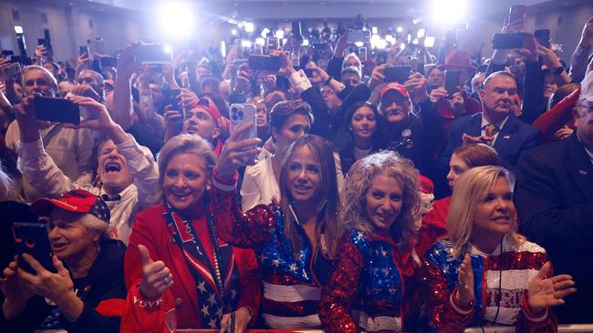 Supporters cheer as Republican presidential candidate and former U.S. President Donald Trump delivers remarks during his primary night rally in Nashua, New Hampshire. Picture: Chip Somodevilla/Getty Images/AFP