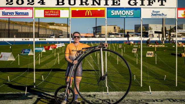 TAS Carnivals Burnie- Penny Farthing World Record 100m Individual Time Trial Lizanne Wilmot. Picture: Caroline Tan