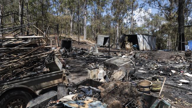 Damage caused by fire that tore through a permanent caravan of a couple and another family at Murphys Creek Escape, Wednesday, September 27, 2023. Picture: Kevin Farmer