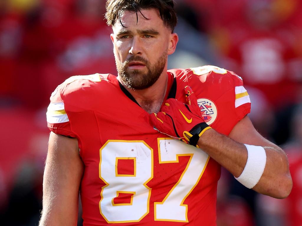 Sales of Travis Kelce’s number 87 Kansas City Chiefs jersey have risen by 400 per cent since he started dating Taylor Swift. Picture: Jamie Squire/Getty Images