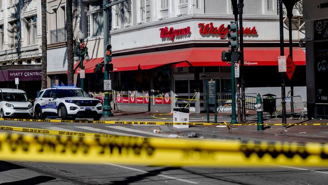 The French Quarter, near Bourbon Street is blocked off late morning with a heavy police and FBI presence after a terror attack early in the morning in New Orleans. Picture: Emily Kask / AFP