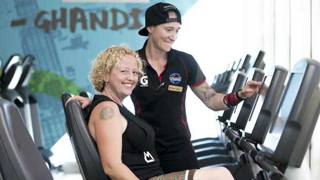 Deception Bay's Maria Lethbridge with Dolphins Health Precinct personal trainer Nikki Du Plessis. Photo: Dominikia Lis.