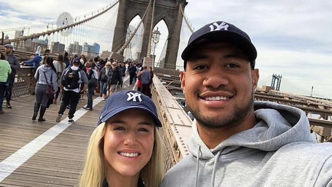 Taniela Paseka and partner Kobi Ruzzene in New York last October after meeting NFL officials.