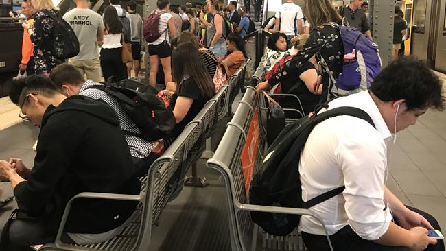 Commuters facing down the wait at Town Hall. Picture: News Corp Australia