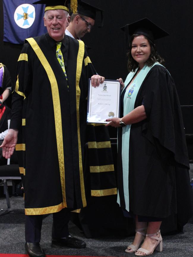 Melissa Herrod graduated with a Bachelor of Nursing at the CQUniversity graduation ceremony in Bundaberg on December 14, 2023.