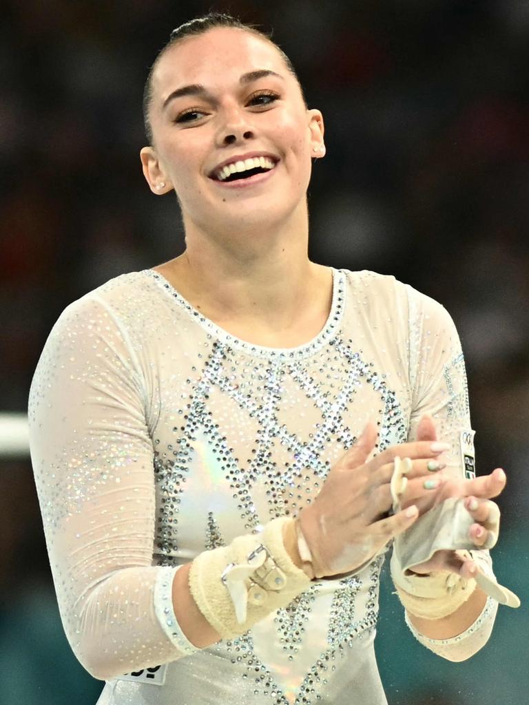 Giorgia Villa after competing in the uneven bars. (Photo by Loic VENANCE / AFP)