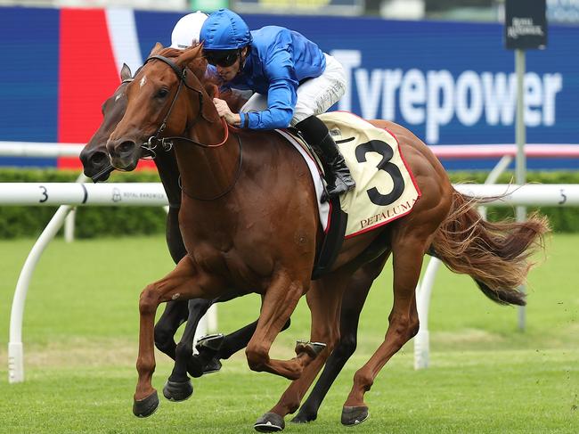 SYDNEY, AUSTRALIA - MARCH 08: James McDonald riding Tempted win Race 3 Petaluma Riesling Stakes during Sydney Racing at Royal Randwick Racecourse on March 08, 2025 in Sydney, Australia. (Photo by Jeremy Ng/Getty Images)