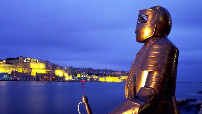 A memorial to the Knights of St John on Valetta's battlements, Malta.