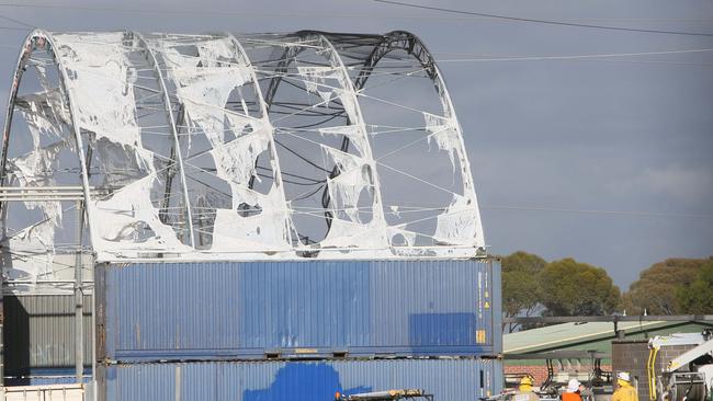 Fire damage at Para Substation on Black Top Road, Gould Creek, after a fire overnight. Picture Emma Brasier