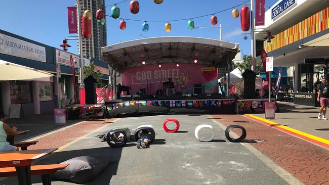 The Southport CBD Street Party was practically empty at lunchtime on a Wednesday during the Games in Chinatown.