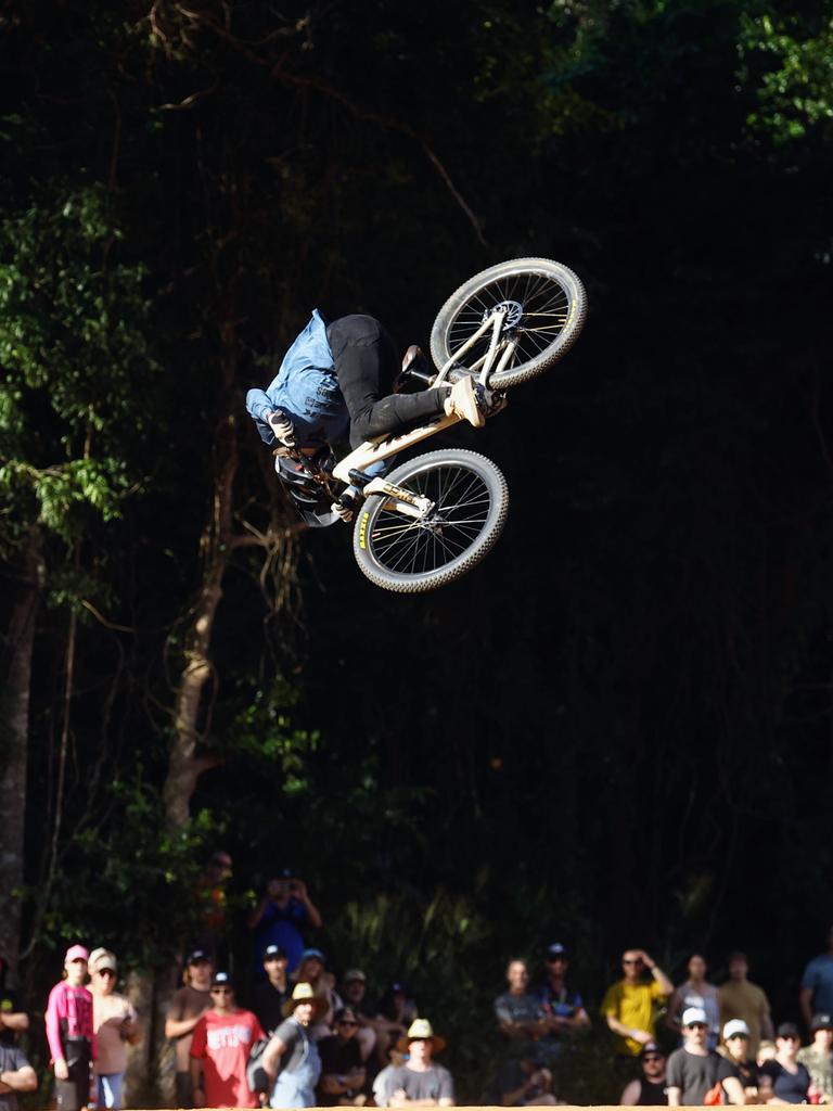 Action from the Slope &amp; Style event at the Crankworx Cairns mountain bike festival, held at Smithfield Mountain Bike Park. Picture: Brendan Radke