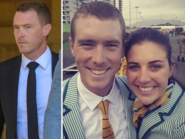 Rohan Dennis outside Adelaide Magistrates Court on Tuesday; world champions Dennis and Melissa Hoskins. Picture: Roy Van Der Vegt, NewsWire/Instagram