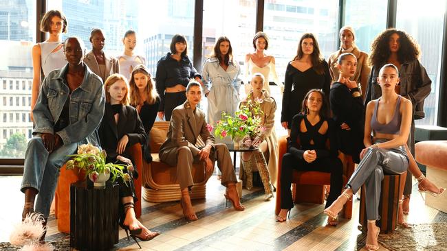 Models pose in designs by Henne during AAFW at Sydney’s Shell House. Picture: Mark Metcalfe/Getty Images