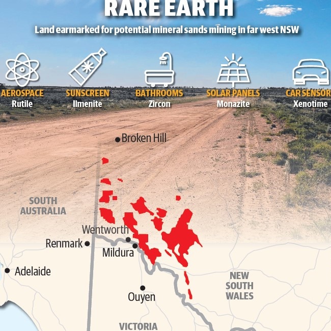 Potential mineral sands deposits in far west NSW.