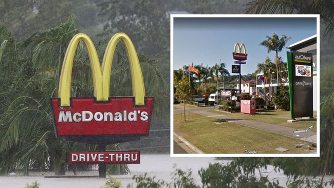 Lismore McDonald’s is completely under water as floods inundate the northern NSW city. Main picture: AAP/Jason O’Brien