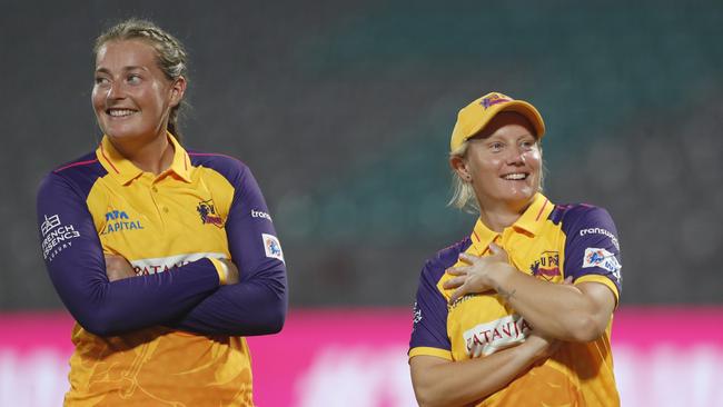 Healy, right, and English spinner Sophie Ecclestone, during her stint as skipper of the UP Warriorz in the Women’s Premier League. The lucrative Indian tournament has helped extend Healy’s career Picture: Getty Images