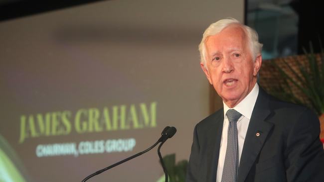 Coles Group chairman James Graham addresses the large gathering. Picture: Yuri Kouzmin