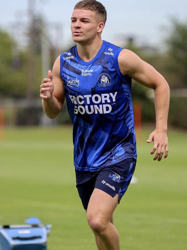 Rookie Mitchell Woods put through his paces at Belmore. Picture: Bulldogs