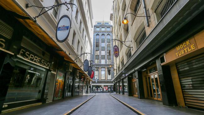 Melbourne’s laneways have become ghost towns. Pictures: Tim Carrafa