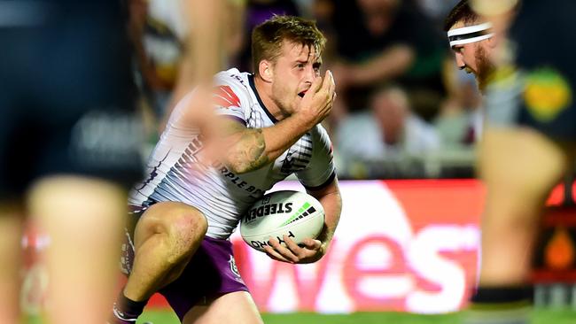 Cameron Munster reacts after the eye-gouge incident in Townsville. Picture: Alix Sweeney