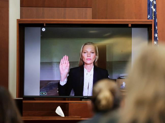 Kate Moss is sworn in via video link. Picture: AFP.