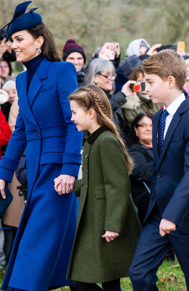Kate’s last official royal outing was on Christmas Day in Sandringham, pictured with children Princess Charlotte of Wales and Prince George of Wales. Picture: Samir Hussein/WireImage