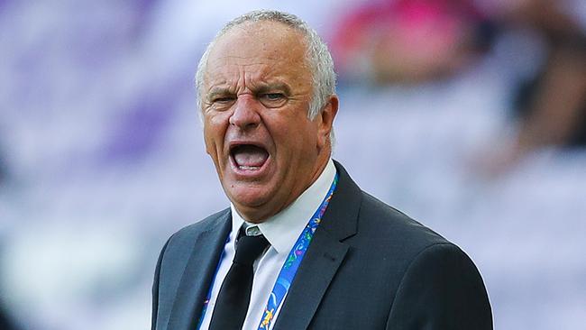 AL AIN, UNITED ARAB EMIRATES - JANUARY 06: Head coach Graham Arnold of Australia reacts during the AFC Asian Cup Group B match between Australia and Jordan at Hazza Bin Zayed Stadium on January 06, 2019 in Al Ain, United Arab Emirates. (Photo by Francois Nel/Getty Images)