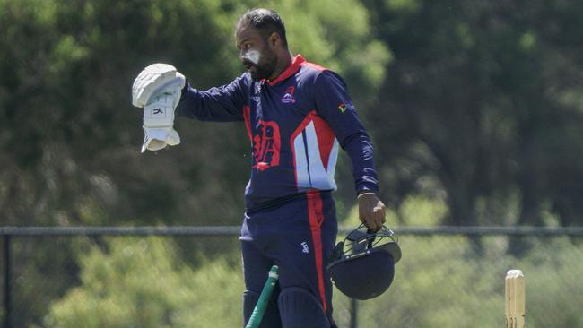 Premier Cricket: It was hot work for Dandenong batter Sahan Perera. Picture: Valeriu Campan