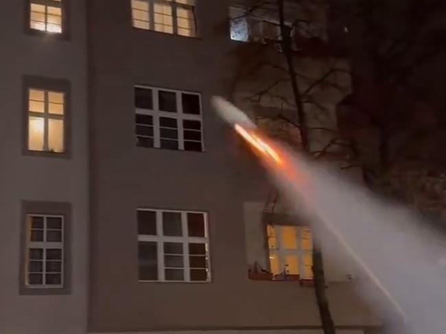 Video shows Younes launching a firework into a Berlin apartment. Picture: X