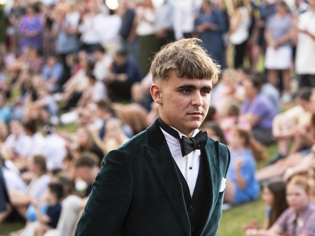 Jordan Robertson arrives at Mary MacKillop Catholic College formal at Highfields Cultural Centre, Thursday, November 14, 2024. Picture: Kevin Farmer