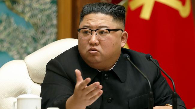 Kim Jong-un speaks during a meeting of the Political Bureau of the Central Committee of the Workers' Party of Korea in Pyongyang on Sunday. Picture: AFP