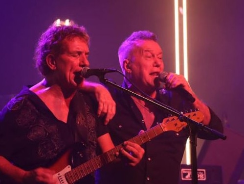 Cold Chisel’s Jimmy Barnes and Ian Moss on stage at the band’s warm-up gig. Picture: Bill Donohoe/Facebook