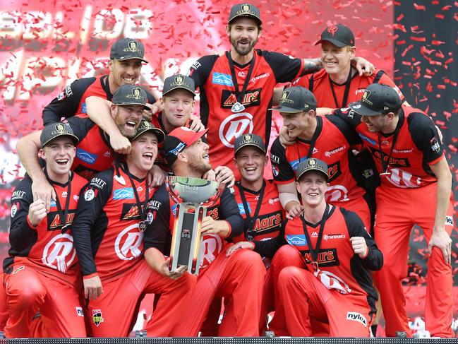 BBL Grand Final. 17/02/2019. Melbourne Renegades vs Melbourne Stars at Marvel Stadium.  Melbourne Renegades celebrate winning the 2019 final   . Pic: Michael Klein