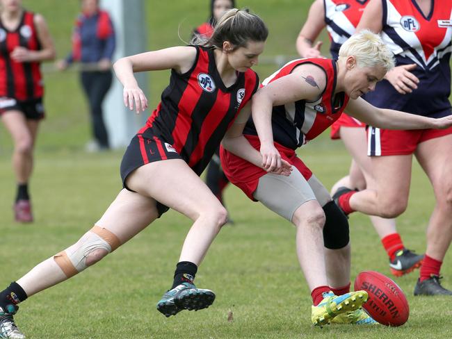 La Trobe University and Darebin Falcons do battle. Picture: Hamish Blair