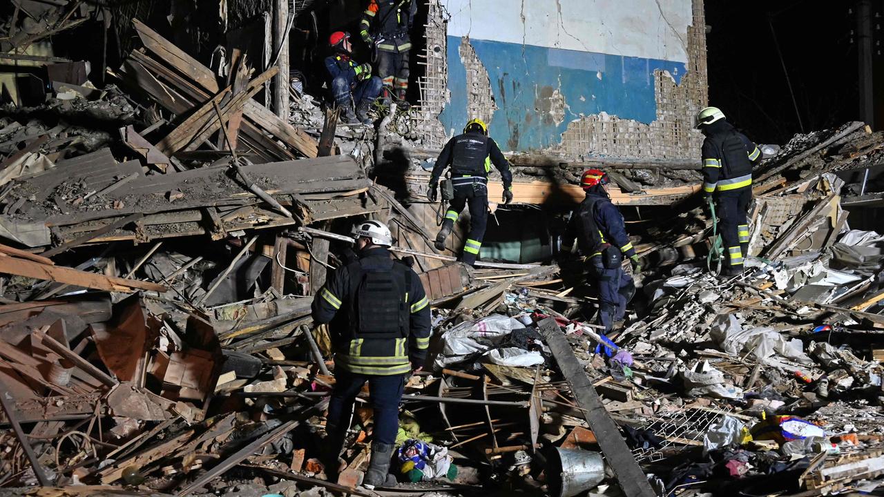 The remains of a residential building after a strike in Kharkiv, the second-largest city in Ukraine. Picture: Sergey Bobok / AFP