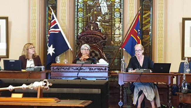 Lord Mayor Sandy Verschoor and acting chief executiver Clare Mockler at Adelaide City Council’s meeting on Tuesday night. Picture: Colin James