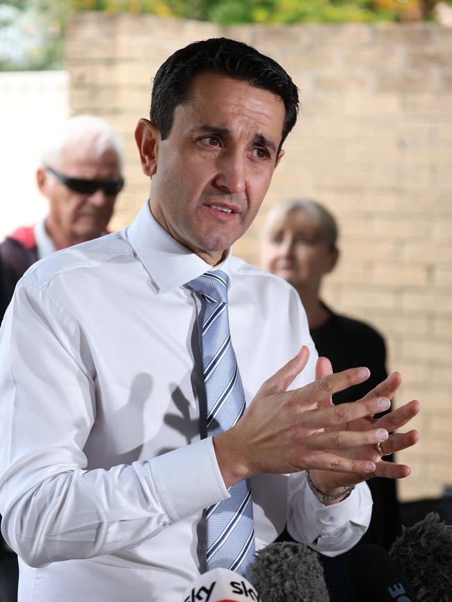 Opposition David Crisafulli speaks at a news conference about his party’s ‘Adult Crime, Adult Time’ policy. Picture: Liam Kidston.