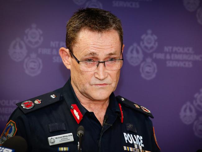 NT Police Acting Deputy Commissioner Michael White speaks at a press conference regarding about the shooting death of a teen in Yuendumu. Picture: GLENN CAMPBELL