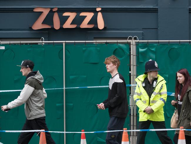 Police officers continue to stand guard outside the Zizzi restaurant in Salisbury, as police and members of the armed forces continue to investigate the suspected nerve agent attack. Picture: Getty